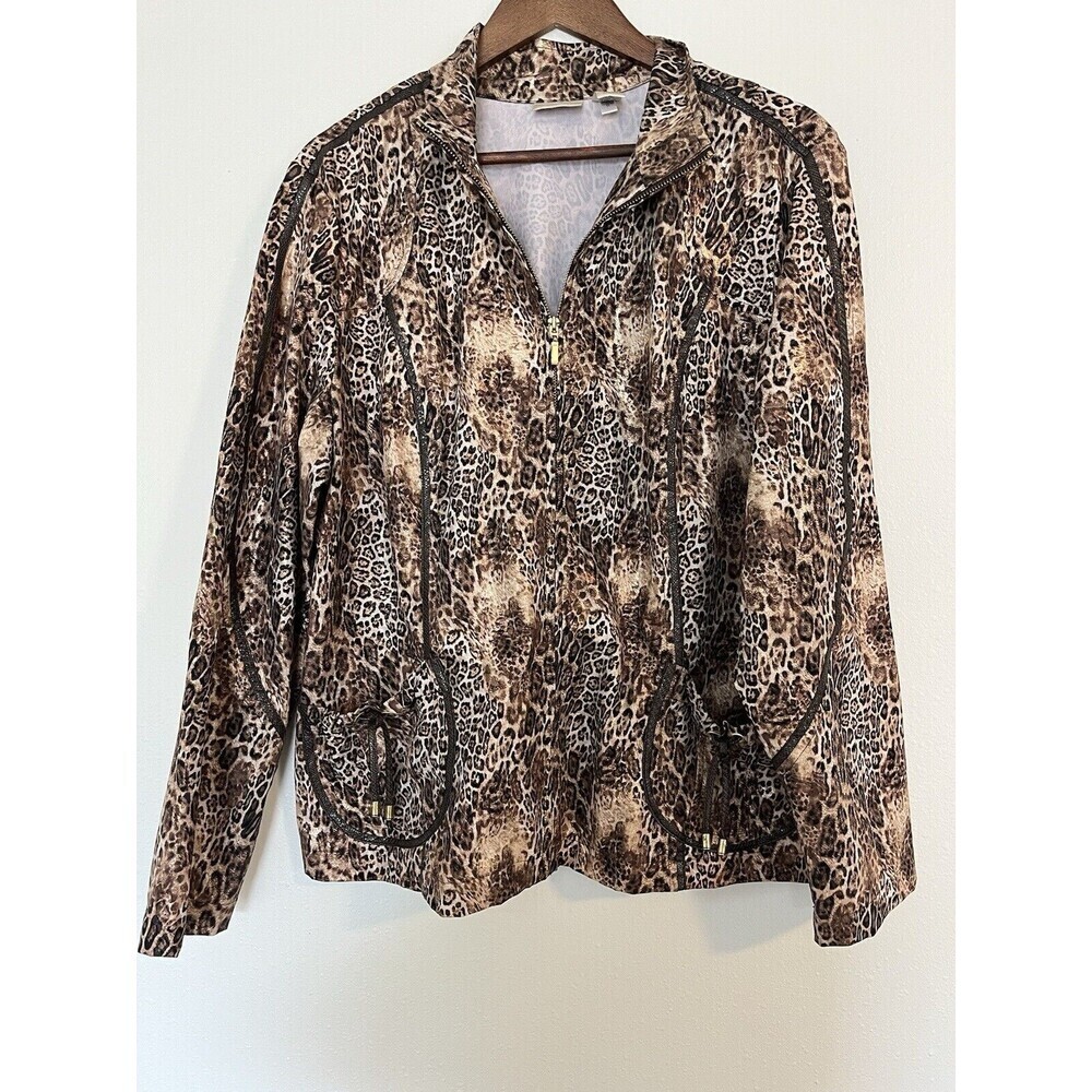 Chico’s Zenergy Jacket 3 XL Leopard Animal Print Full Zip Athletic Athleisure